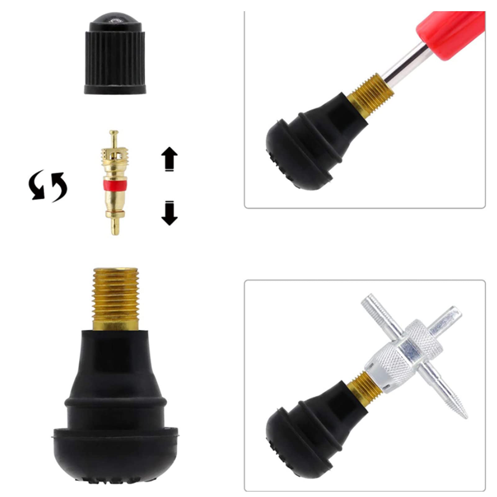 Kit di Riparazione dei Pneumatici 34 Pezzi con Estrattori di Gambi Valvole e Ridotti per, Automobili, Biciclette e Veicoli Elettrici
