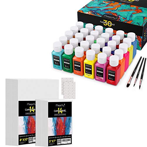 Magicfly 28 Pack Painting Canvas Panels + Permanent Soft Fabric Paint Set