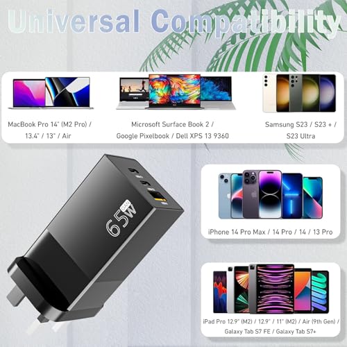 FUDCOCWN 65W USB C Plug Fast GaN Charger Compatible with 3-Port for MacBook Pro/Air, Dell XPS, iPhone 17/16/15 Series - Image 4