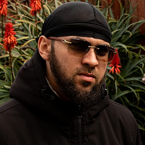 Street Knitted Square Gold Frame Gem Cut Rimless Trendy Cool Blue Tan Gradient Tint Unisex Sun Glasses Men's Retro Hip Hop Gray Brown Woodgrain Rectangle Frameless Diamond Cut Lens Shades Sunglasses4