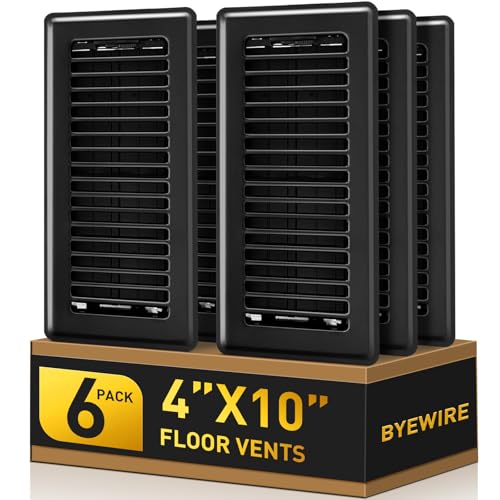 Floor Register 4x10 Floor Vent Covers for Home Floor Sidewall Heavy Duty Steel Walkable Floor Grates Adjustable Air Vent Covers Rust Proof Finish 4 x 10 Floor Vent 6 Pack Black