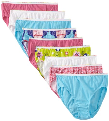 Hanes P913LR Girls No Ride Up Cotton Low Rise Briefs 9 pairs, Assorted Multicolored, Size 8