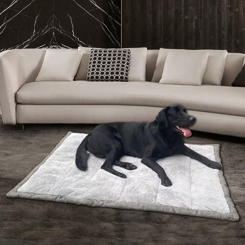 vmgreen Outdoor-Hundebett, tragbare Reisematte, Roll-Haustier-Campingausrüstung, Kistenunterlage mit Tragegriffen, super weich, maschinenwaschbar, 107 x 71 cm, Grau