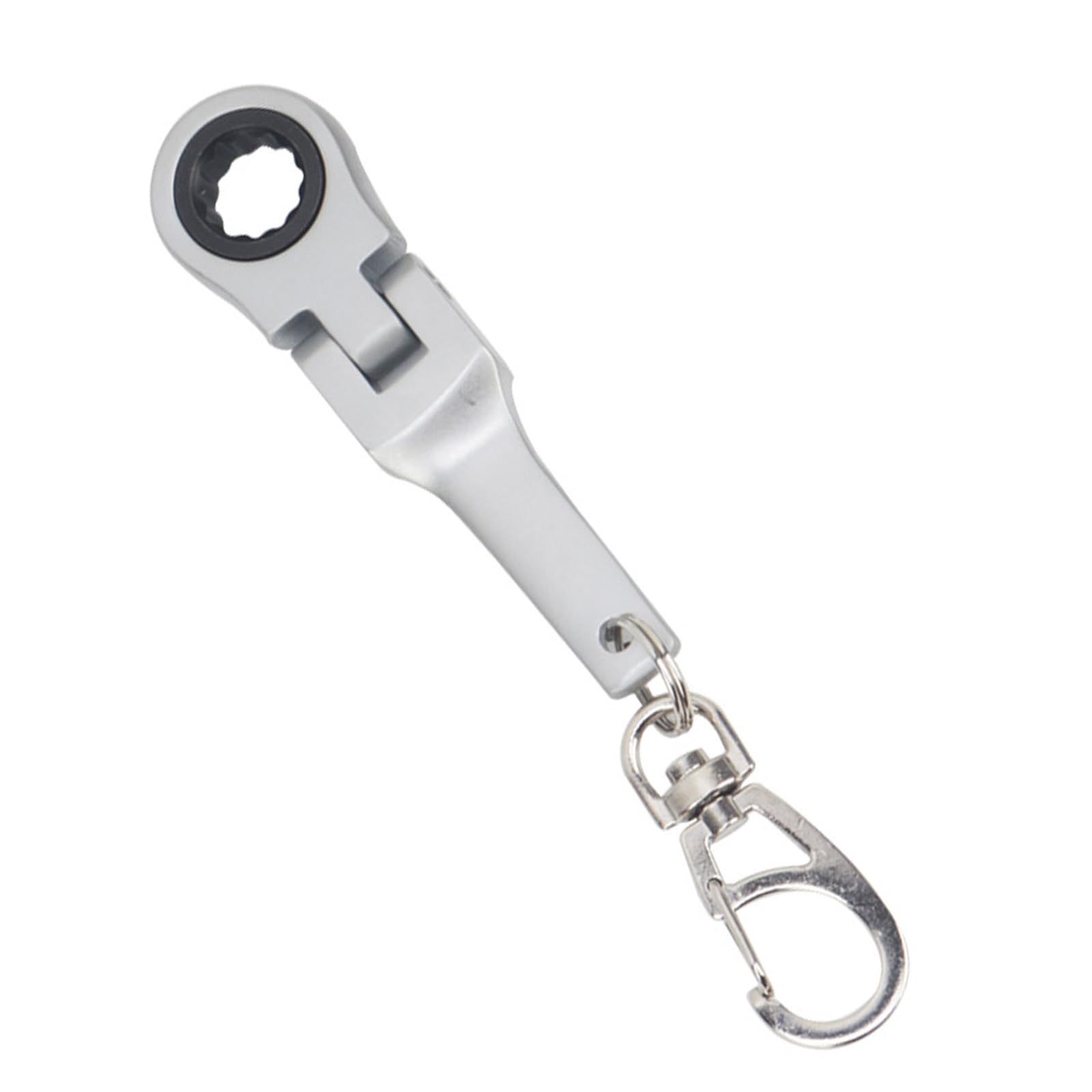 Lemeiguo Matte Silver 10Mm Ratchet Wrench Keychain With 180° Rotating Head, Lightweight, Flexible For Car Tuning