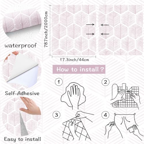 Image of OSECAGE Geometric Peel and Stick Wallpaper Pink Contact Paper 17.3''x787''