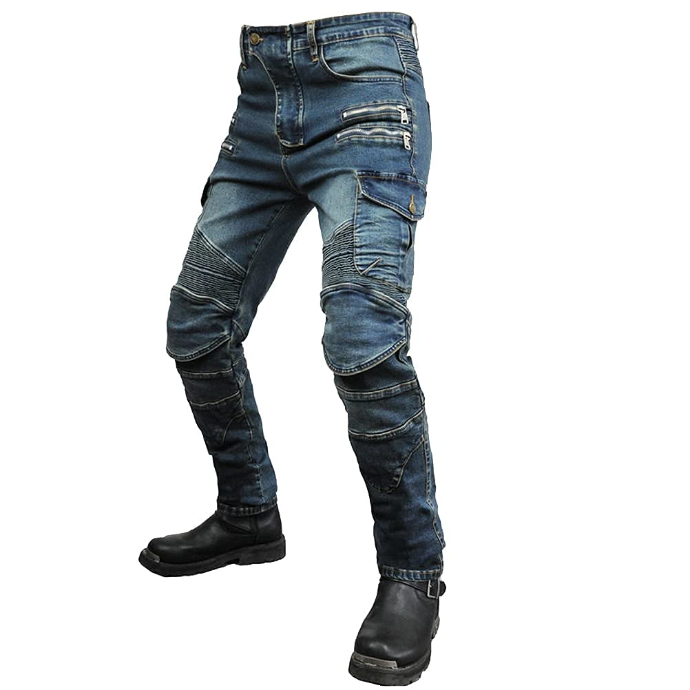 Uomo Moto Equitazione Pantaloni Motorcycle Biker Jeans Protezione Rinforzato Ginocchio Anca Pads