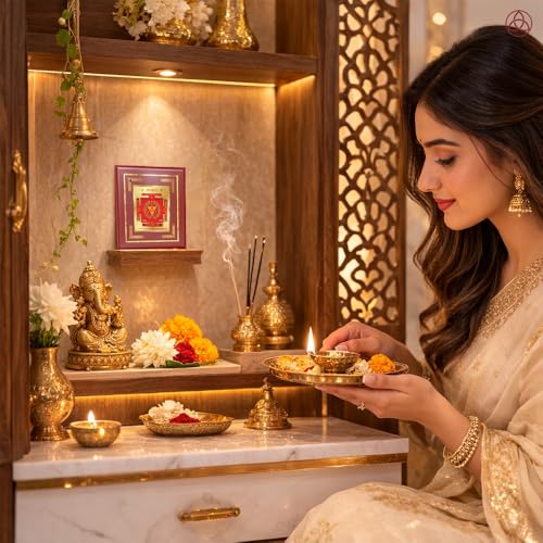 Image of DIVINITI Siddh Energised Kanakdhara Yantra | 24k Gold Plated Foil Prosperity Vastu Frame for Home, Office & Puja Room | Spiritual Yantra for Wealth, Prosperity & Abundance (12 X 11 CM)