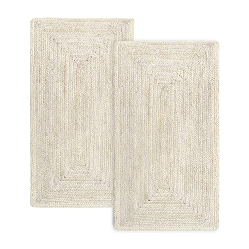 HAMID - Pack 2 Tappeti in Fibra di Juta Alhambra 100% Naturale Intrecciato a Mano per Soggiorno, Sala da Pranzo (Avorio, 150x80 cm, 2 Pezzi)