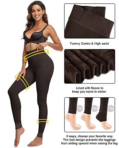 Image of CHRLEISURE Women's Fleece Lined Tights - Fake Sheer Warm Pantyhose Thick Winter Leggings