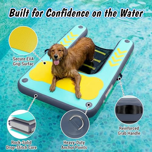 Dog Ramp for Pool & Lake, Inflatable Water Platform 60'' x 40'' Floating Dock for Pets Up to 240 lbs, Non-Slip EVA Surface with Ladder, Boat & Dock Access for Swimming and Outdoor Use by SwSun - Image 6