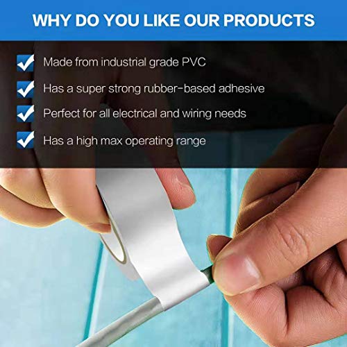 Wapodeai 3PCS White Electrical Tape, Premium White Waterproof Tape, Flame Retardant Indoor Outdoor High Temperature Resistance Electric Tape, 0.62 in X 49 ft - Thumbnail 5