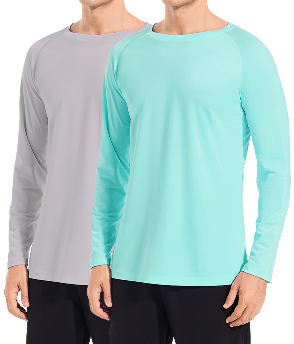 Men's Quick Dry Lightweight UPF 50+ Sun Protection Long Sleeve Shirts Rash Guard Swim Beach Hiking Shirts 2 Pack