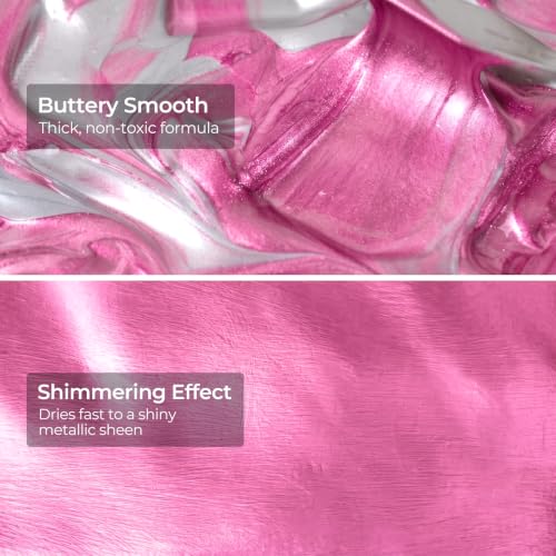 Image of Nicpro Metallic Pink Acrylic Paint, 8.45oz /250ml Pearlescent Rose Shimmer | Large, Non Toxic, Non Fading Craft Paints for Metal, Wood, Clay, Fabric, Canvas, Ceramic, Furniture, Handcrafts