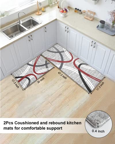 Artnice Kitchen Rugs 2 Piece, Modern Abstract Design Anti Fatigue Kitchen Mats, Memory Foam Kitchen Floor Mats Cushioned, Waterproof Kitchen Runner Rug For Office, Workshop, Floor, Laundry, Grey #TOP1