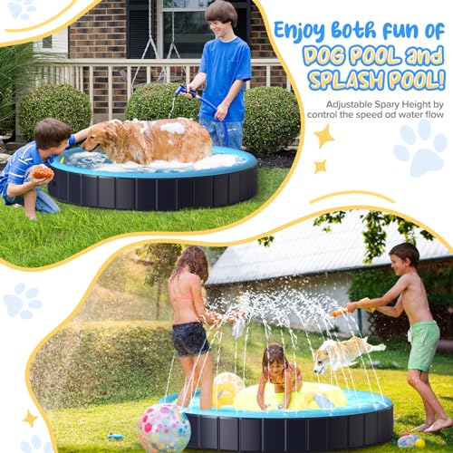 Rywell Piscina para cães grandes, piscina dobrável para animais de estimação com irrigador de respin