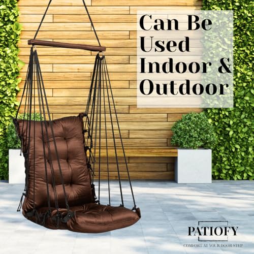 Image of Patiofy Soft Cotton Hammock Hanging Swing for Adults & Kids /Swing Chair for Home /Jhula for Adults /Swing for Living Room /Swing for Home Balcony /Hanging Jhula Chair (Brown)