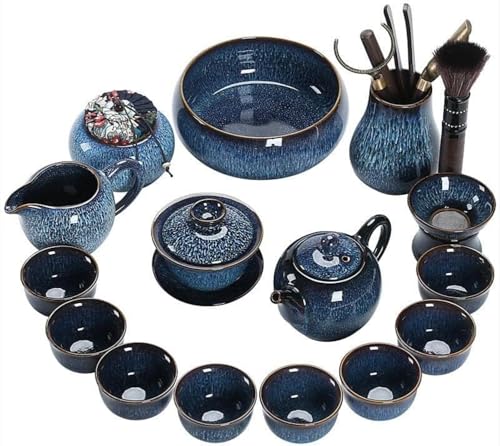 YinFENG急須 陶器 湯呑み 茶具 ティーポット 茶器セット ティー用品 7点/9点セット おしゃれ ティーカップ 茶こし プレゼント 茶碗 中国茶道具 お店用 来客用 青磁の急須 贈り物 手作り 陶磁茶具 (16点セット)