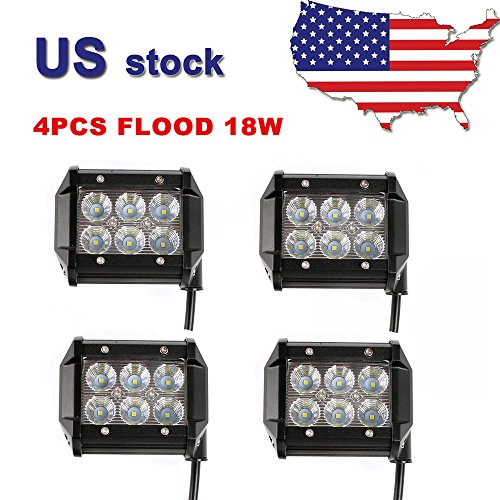 Yingtex 4pcs 18 18W LED Work Light bar 1620LM Flood Beam Waterproof Off-Road Truck Car SUV Jeep Boat 4WD4 ATV Auxiliary Driving Lamp, Pack of 4 Pack of 4