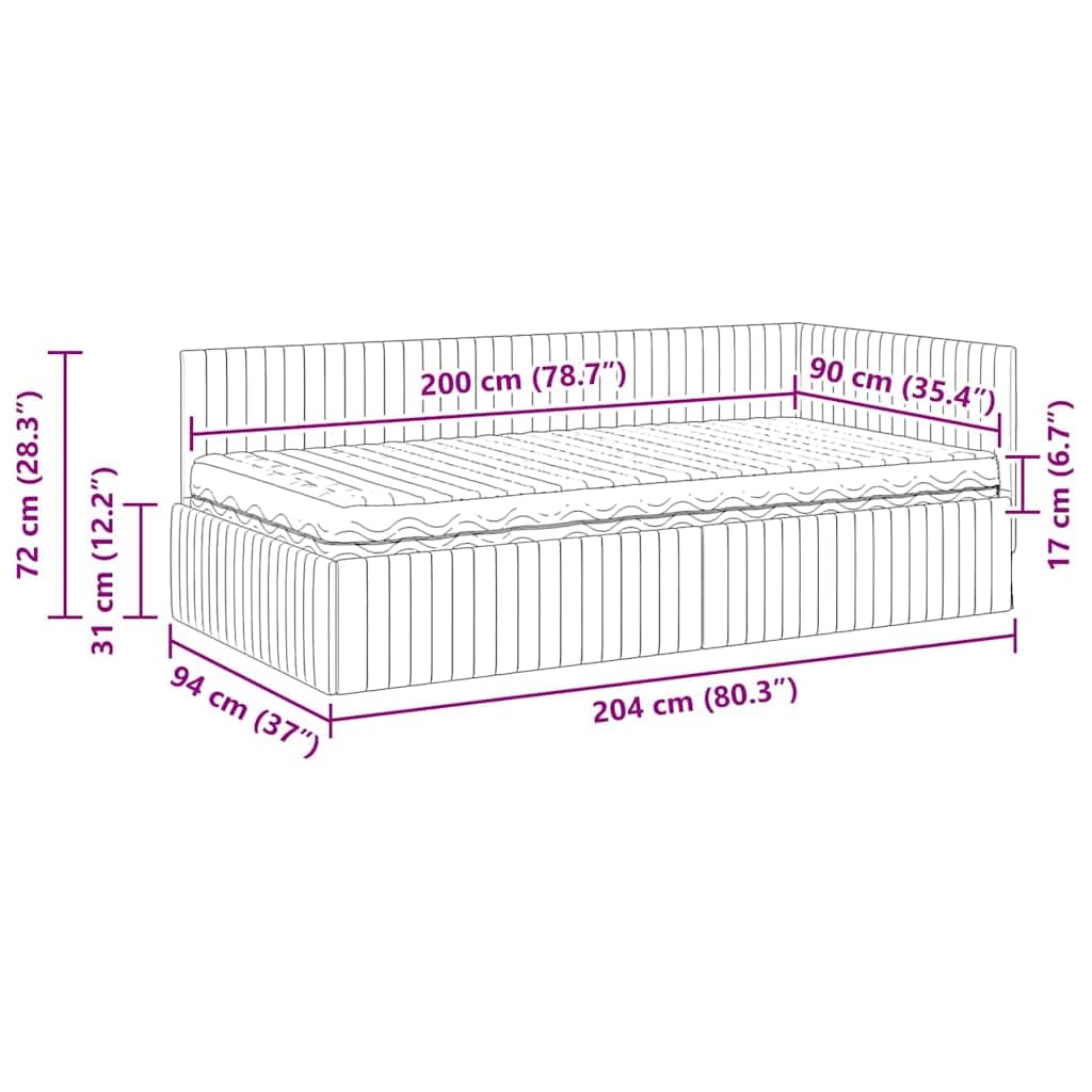 Struttura letto angolare in velluto grigio chiaro con materasso 2 pezzi supporto robusto e testata montata a parete ideale per camere moderne e funzionali