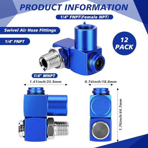 Image of 12 Packs 1 /4 Inch NPT 360 Degree Swivel Air Hose Connectors, Industrial Air Hose Fittings and Portable Compressor Tool Fittings (Blue)