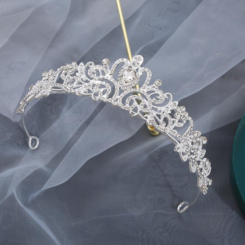 Tiara Kristallkrone mit Strasskamm Silber Strass Tiara Hochzeit Tiara Hochzeit Braut Strass Krone für Geburtstags Hochzeit Abschlussball Prinzessinnenpartys (Silver A)