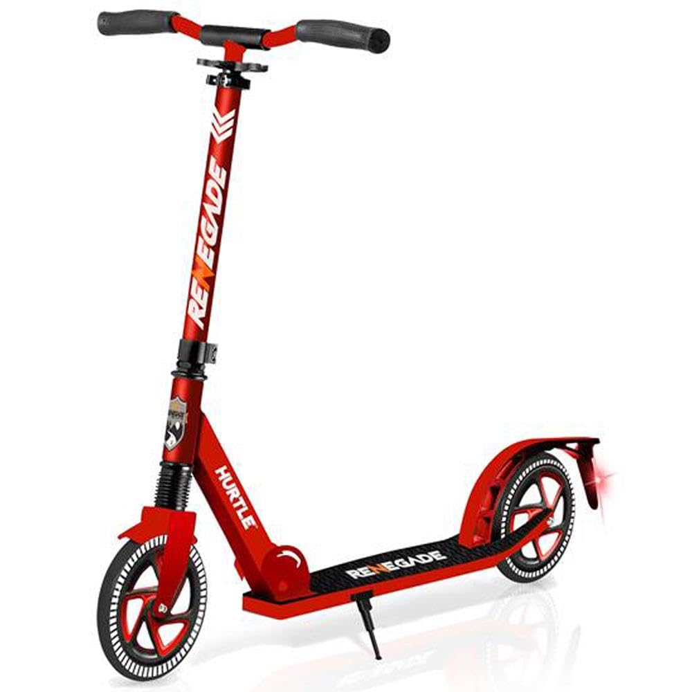hurtle renegade kick scooter for kids, teenagers & adults - 2-wheel folding scooter with adjustable t-bar handlebar - alloy anti-slip deck