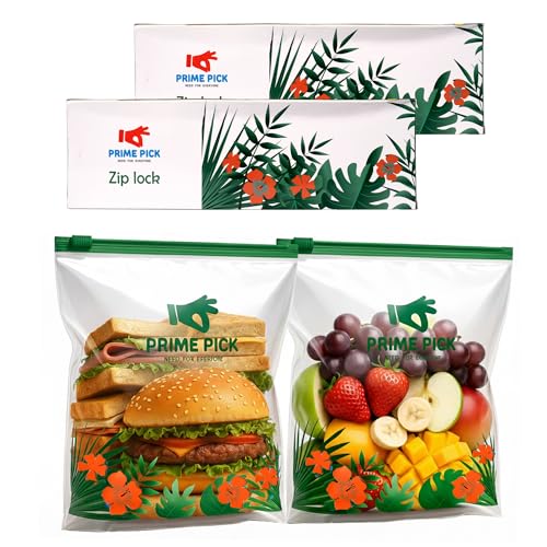 Image of Prime Pick Fresh Lock Zip Storage Bags Reusable Food Storage Zip Lock Bags 120 Micron Leak Proof Double Zipper BPA Free Food Grade Freezer Microwave Safe Green Large Pack of 40