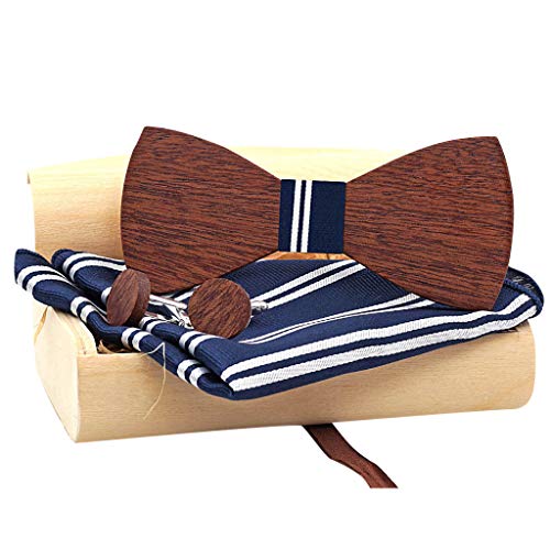H.eternal(TM) Manual Wooden Bow Tie Handkerchief Set Men's Bowtie Wood Hollow Carved and Box