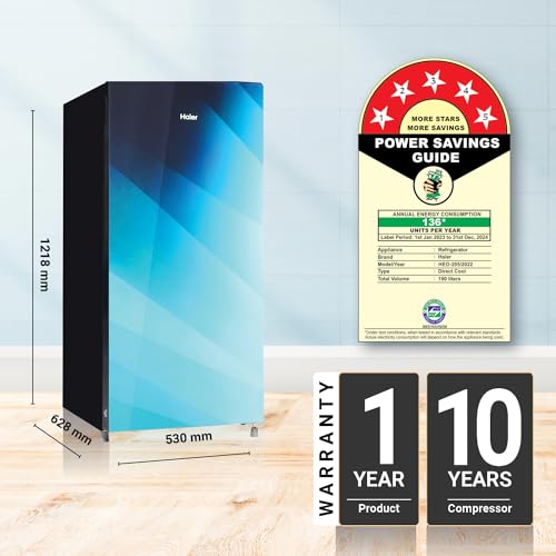 Image of Haier 190 L, 5 Star, Direct-Cool Single Door Refrigerator (HED-205AG, Aqua Glass)
