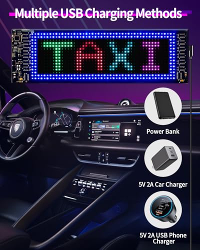 Image of Car Window LED Sign, Programmable LED Scrolling, Flexible Screen, Digital Display, App Control, Advertising LED Board with Remote Control, DIY Pattern Animation (Black, 3 x 7 Inch)