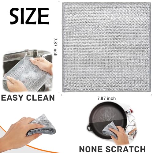 Image of Multipurpose Wire Dishwashing Rags for Wet and Dry, Non-Scratch Wire Dish Cloths, Wire Cleaning Rags Easy Rinsing Wire Dish Towels for Kitchen, Sinks, Pots (Double Layer, 10 PCS)