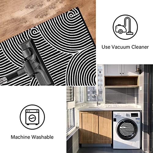 Tiffasea Washable Runner Rug 2' X 5', Cotton Woven Kitchen Runner Rug Entryway Rug Black And White Rug Indoor/Outdoor Rugs Throw Rugs Modern Area Rug For Hallway Bedroom Laundry Room #TOP4