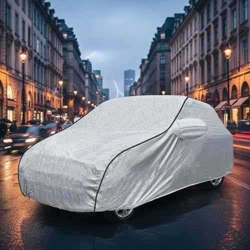 Image of Sulfar 100% Waterproof Car Body Cover Compatible with Mirror for Mahindra Bolero (Triple Stitched, Full Bottom Elastic, Magic Silver with Black Piping)