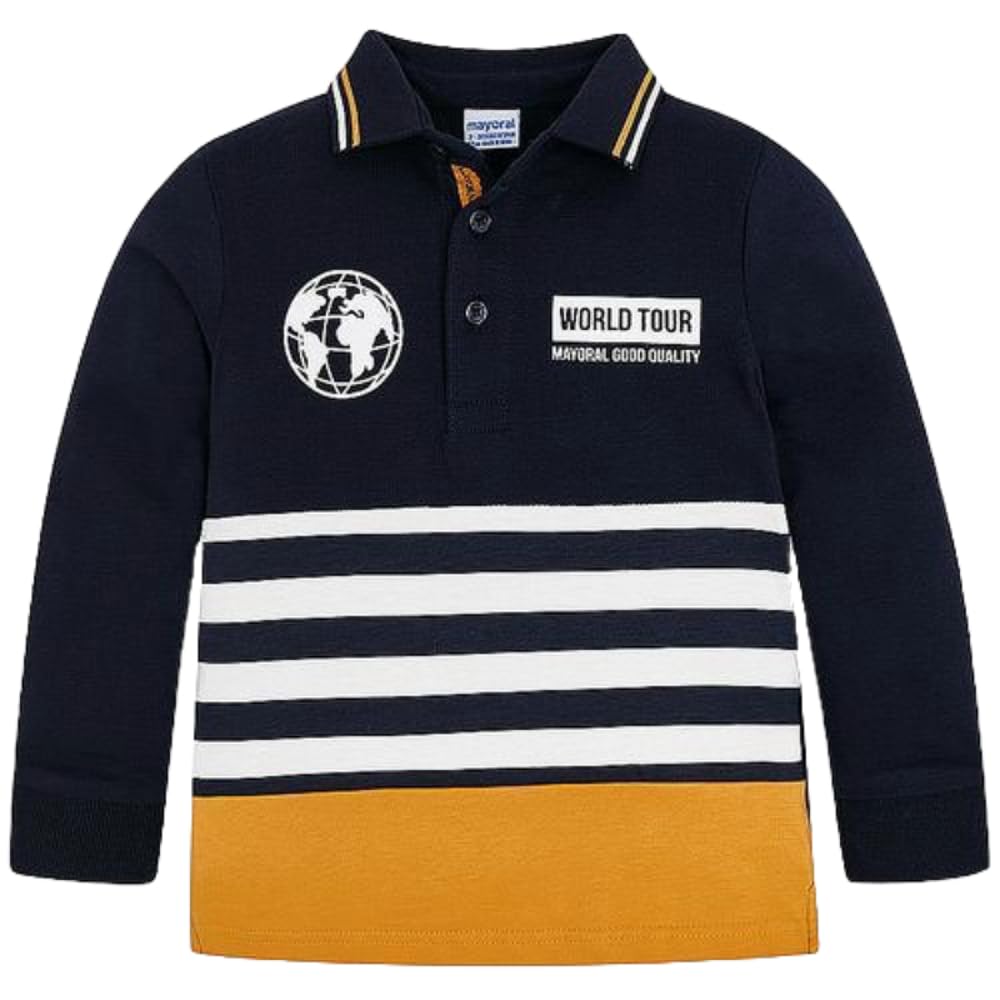 Generico Polo de manga larga para niño y niño, algodón elástico, cuello clásico, serigrafía World Tour, 4110, ideal para la temporada otoño-invierno