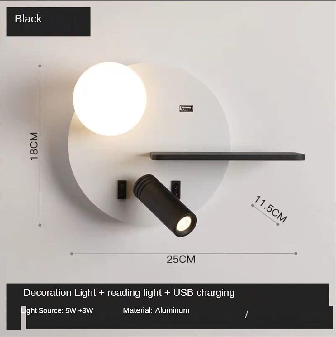 moderm kinkiety LED do czytania z ładowaniem USB, lampka do przechowywania przy łóżku, czarno-biała