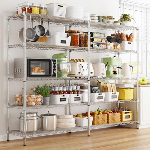 Image of REIBII 58 inch W Storage Shelves Wire Shelving 1400LB Metal Shelves for 5 Tier Shelving Unit with Shelf Adjustable Garage Shelving Rack for Pantry Kitchen Garage, 58 inch W x 59 inch H x 13.8 inch D, Chrome