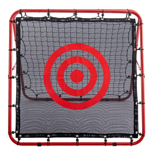 Football Rebounder Net 100x100cm Double-Sided Adjustable Kickback Target Rebound Net for Training Foldable Portable Rebounder Football Equipment for Kids & Adults (Red)