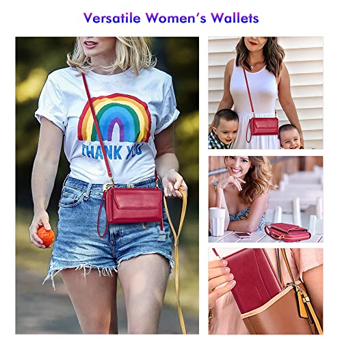 Image of nuoku RFID Blocking Wristlet Wallet for Women, Zip-Around Crossbody Clutch with 2 Removable Straps
