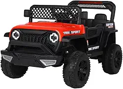 Bang Toys - Carrinho Elétrico Infantil Adventure 12V - com Luzes de LED, Sons, Entrada USB/MP3, Bluetooth, Controle Remoto - Suporta até 50kg - Cor Vermelho