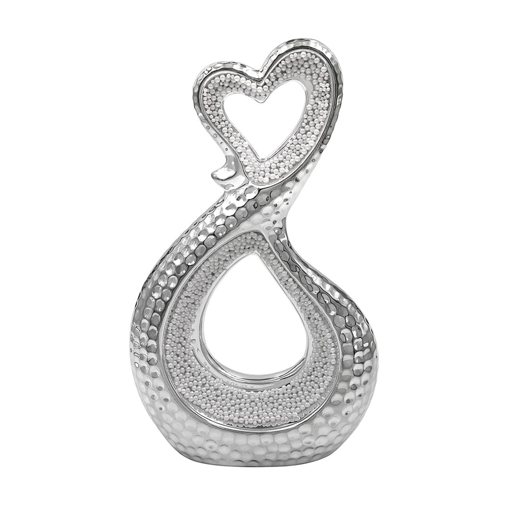 Pearlscent Silver Heart Swirl - Decorative Accessory Ornaments | Modern Room Decor Centerpiece - Ceramic Heart Ornament Gift for Home Decor, Weddings, Valentine's Day (Large Heart Swirl)
