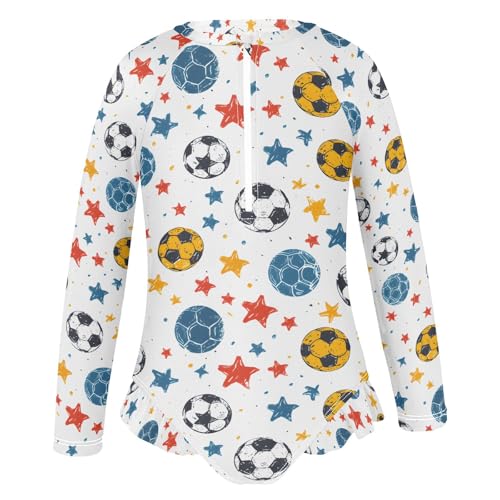 ALAZA Soccer Star White Girls One Piece Swimsuit Long Sleeve Rash Guard Swimsuits UV 50+ Swimwear Zipper2