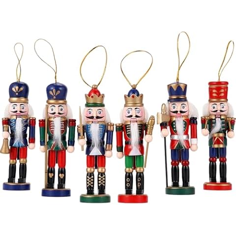 6Pcs Traditional Wooden Christmas Nutcracker Ornaments Cover