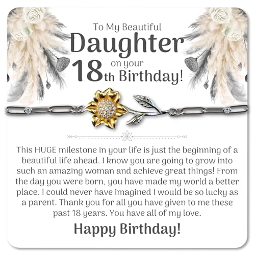 Love You This Much Daughter Birthday Milestone Sunflower Bracelet Set from Mom and Dad, Sentimental Birthday Present for Daughter Bday Gift