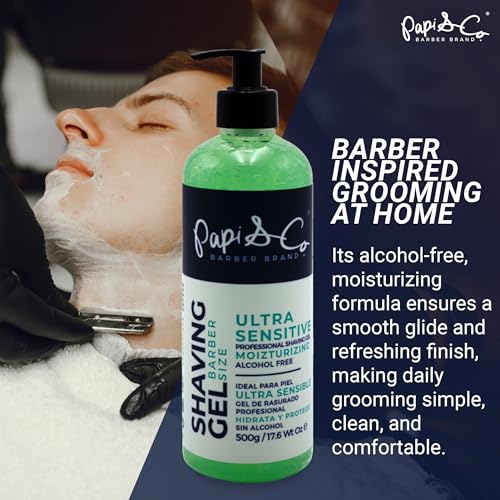 Image of Papi&Co Shaving Gel for Ultra Sensitive Skin - Gentle, Alcohol-free, Moisturizing and Protecting Face Shave Gel for Men 17.6 Oz