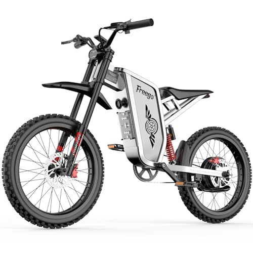 Freego X2Pro Electric Motorcycle for Adults, Electric Dirt Bike Teens 6000W(Peak) Motor 60V/30Ah Battery,50MPH/7 Speed Off Road Electric Bicycle,19x2 Full Suspension/Four-Piston Hydraulic Brake (Grey)