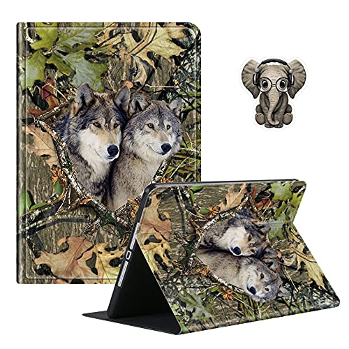 Galaxy Tab A 10.1 2016 Tablet Case (Model SM-T580/T585/T587), RWUTYTIUL Multi-Angle Viewing Shockproof Smart Protective Tablet Case for Samsung Galaxy Tab A 10.1 Inch 2016, Camouflage Tree Wolf