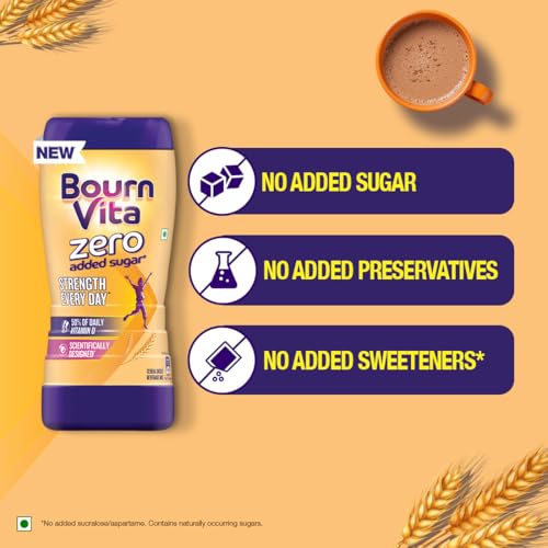 Image of Bournvita Zero Added Sugar Nutrition Drink, 500g Jar | No Added Sugar, No Added Preservatives | 19 Essential Nutrients for Strength (Pack of 2)