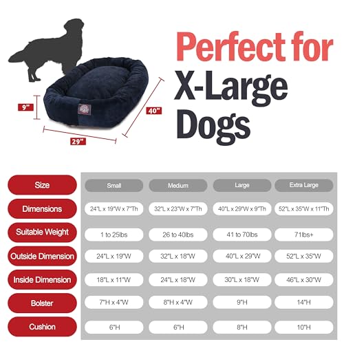 Image of Majestic Pet 52 Inch Micro Velvet Calming Dog Bed Washable - Cozy Soft Round Dog Bed with Spine for Head Support - Fluffy Donut Puppy Mat 52x35x11 (inch) X- Large - Navy (2025)