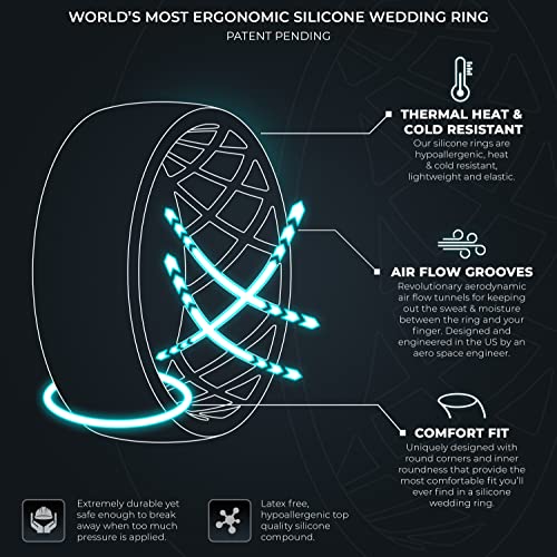 ThunderFit Men Silicone Wedding Rings, Breathable Pattern Engagement Bands 8mm Wide 2mm Thick - 1/4/7 Variety Multipack2