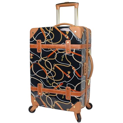 World Traveler Chariot Gatsby Vintage Hardside Train Case Spinner Luggage – New Airline Approved Size, Posh Black, 20-Inch Carry-on